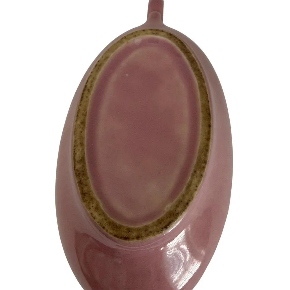 Vintage Pink‎ Ceramic Gravy Boat Mid Century Unmarked Pottery Sauce Server
